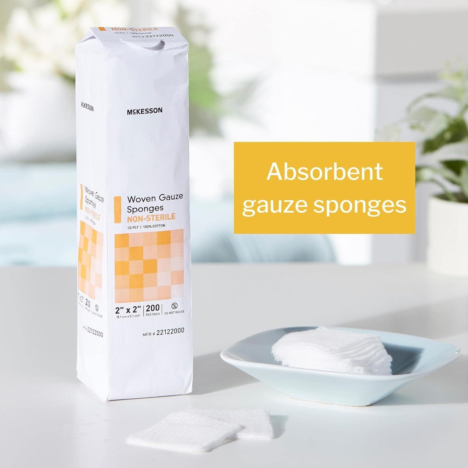 McKesson Woven Gauze Sponges 12-Ply 2×2 Non-Sterile 200 per Pack 40 Packs