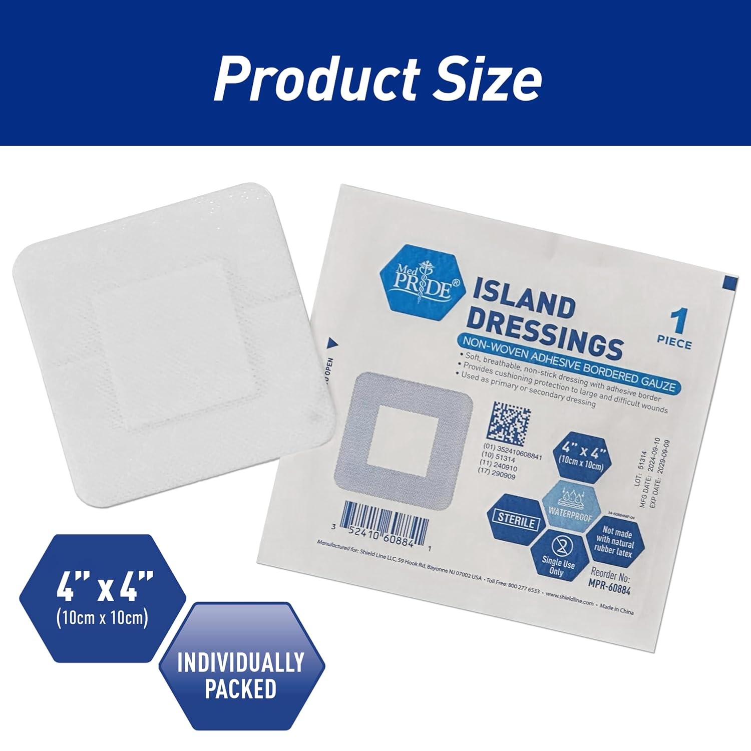 MED Pride Bordered Gauze-Island Dressing 4” x 4'' x