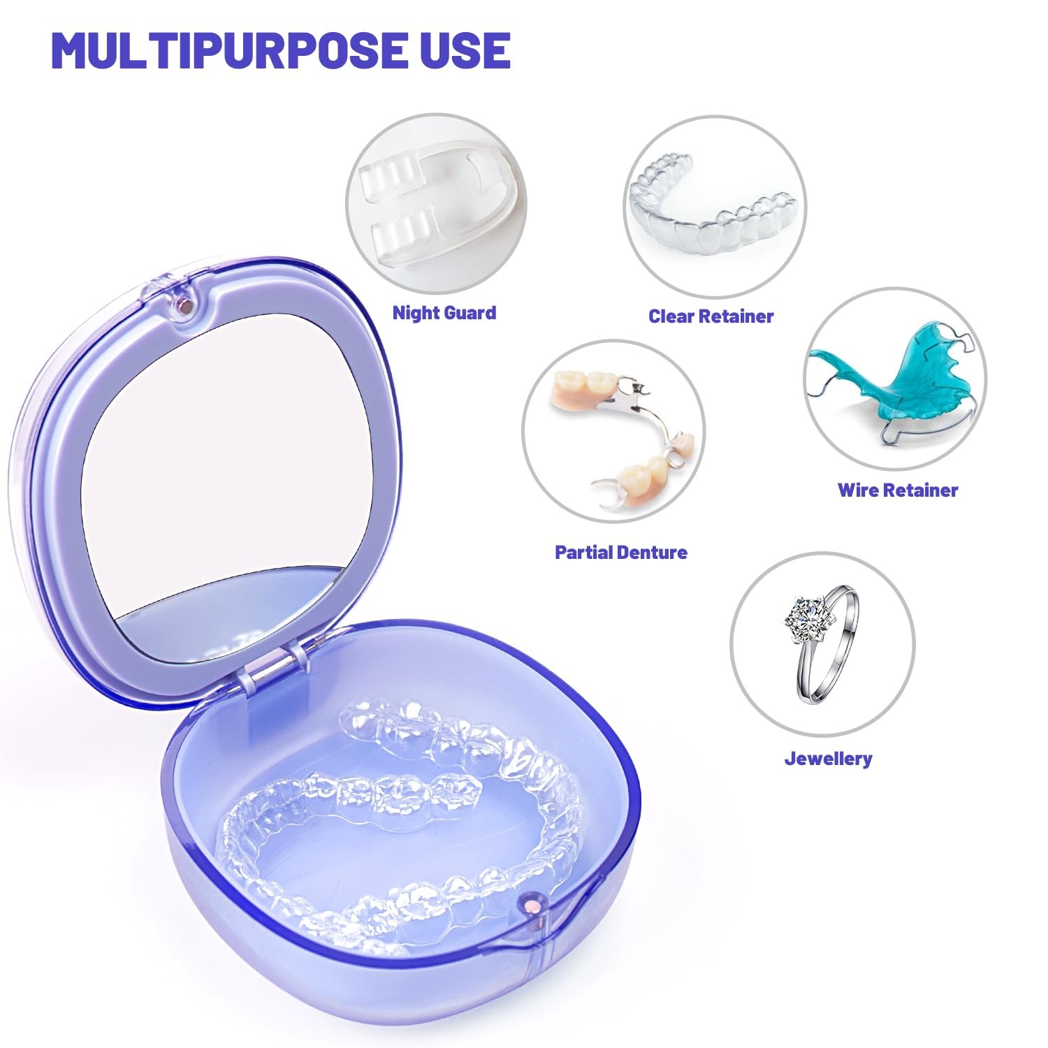 Retainer Case with Mirror, Aligner Removal Tool, 3.43″ X X 1.6″, Blue