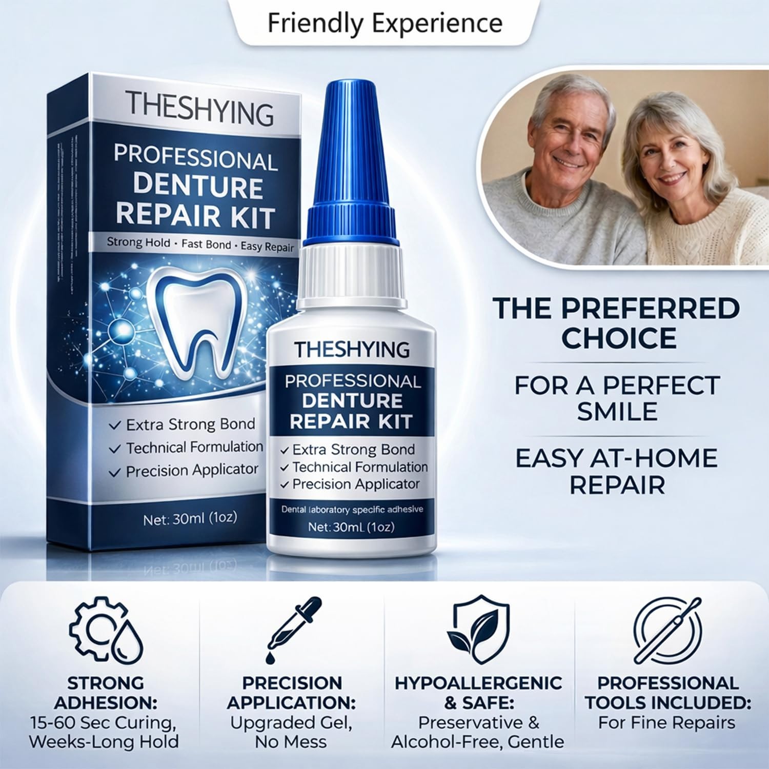 Professional Dental Lab Glue – Quick Bonding for Dentures – 2 oz Safe Formula