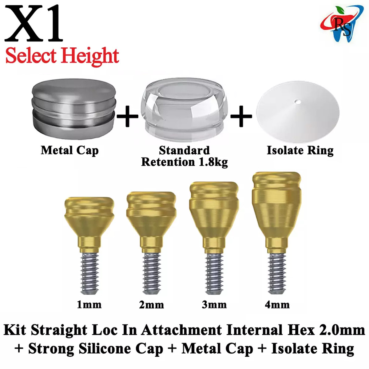 1x Kit Straight Loc In Attachment Int Hex 2.0 Standard Silicone Metal Cap Ring