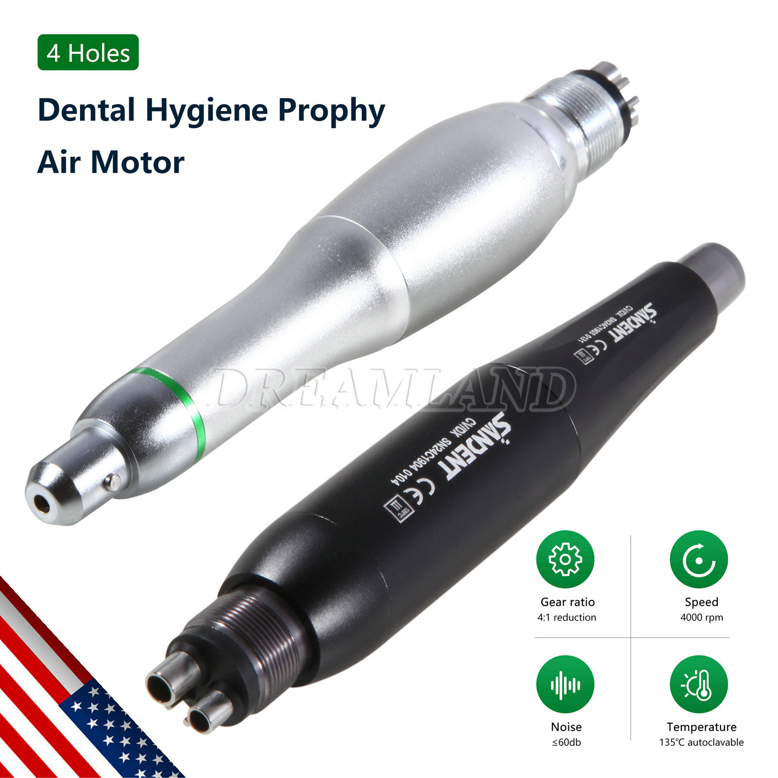 Dental Hygiene Prophy Handpiece Mini Air Motor 4 Hole 4:1 Straight Nose Cone USA
