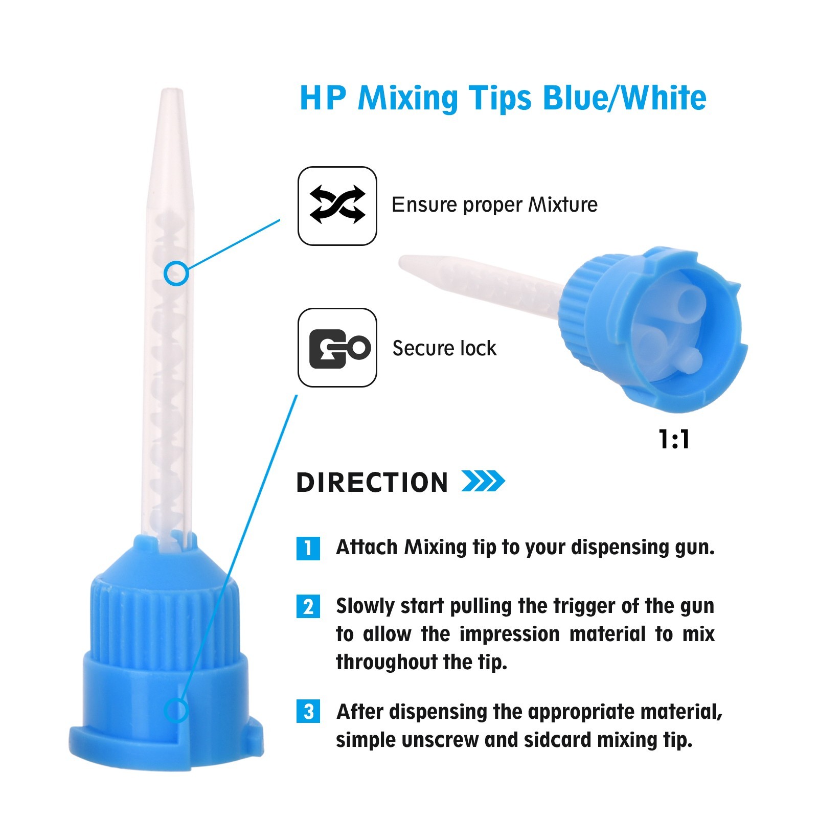 250(5 Bags) Dental Mixing Tips Impression Temporary C&B Material Blue/White