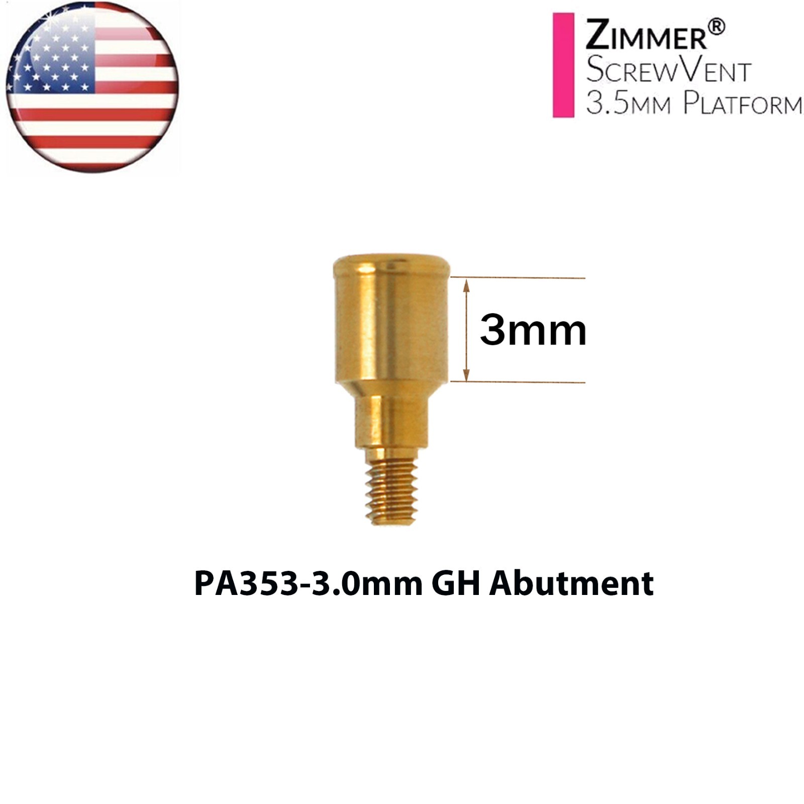 US Dental Locator Abutment For Zimmer Tapered Screw-Vent TSV Ø3.5/4.5mm Platform