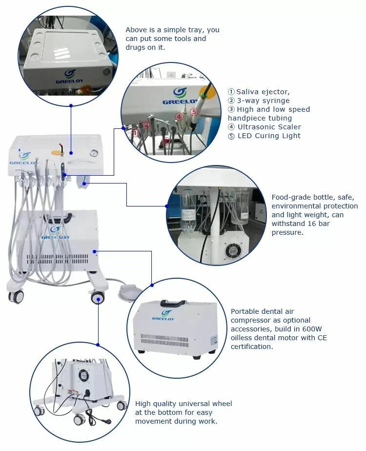 Mobile Dental Adjustable Treatment Unit GU-P302 4H+Dental Air Compressor GU-P300