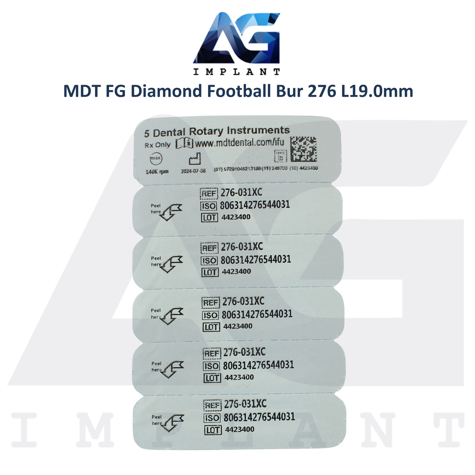 MDT Dental FG Diamond Coated Football Bur 276 L19.0mm Contouring & Shaping