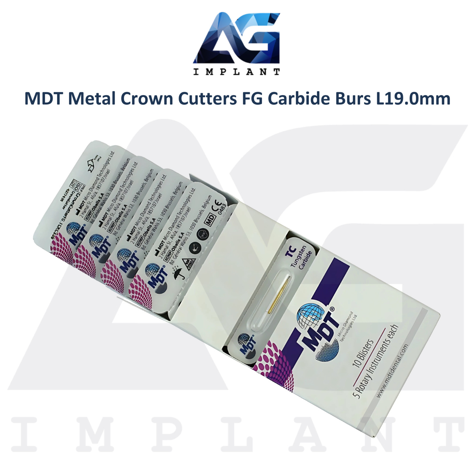 Dental MDT Metal Crown Cutters FG Carbide Burs L19.0mm Clean Cuts Smooth Surface