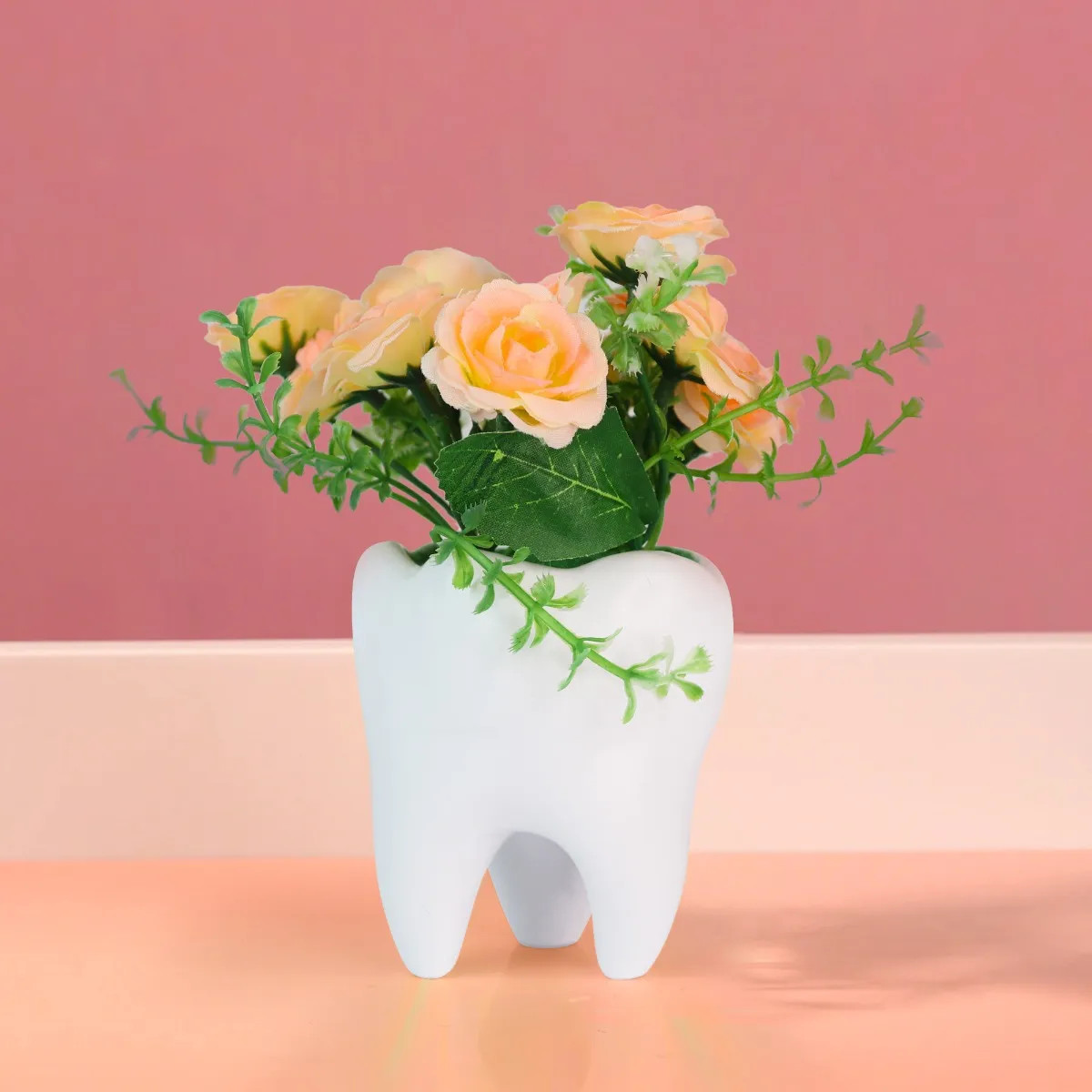 iDENTical Tooth shaped Flower Pot – MD-118 White Tooth shaped pots with plastic