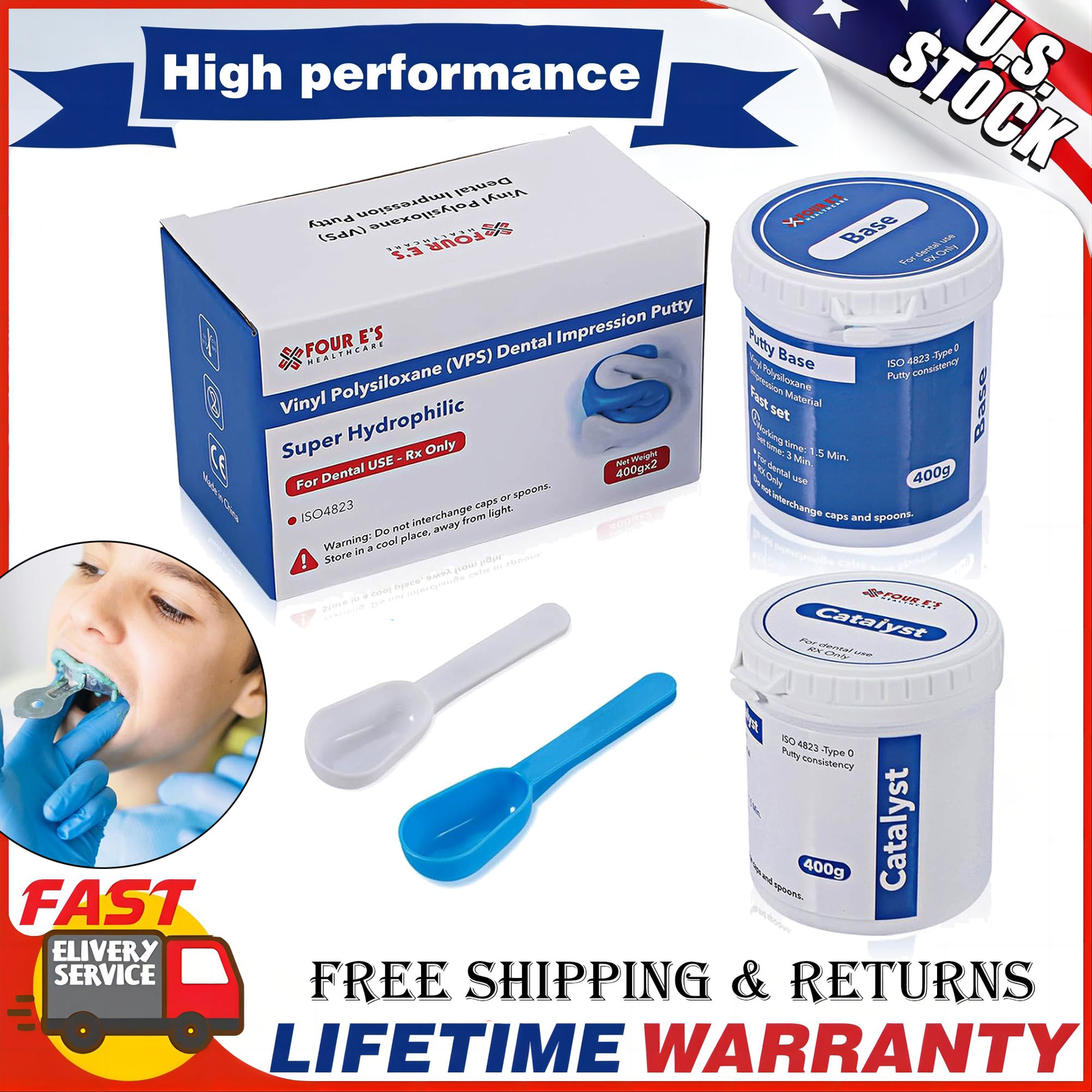 Dental Impression Putty Fast Set 800g VPS Putty (400g Base & 400g Catalyst) USA