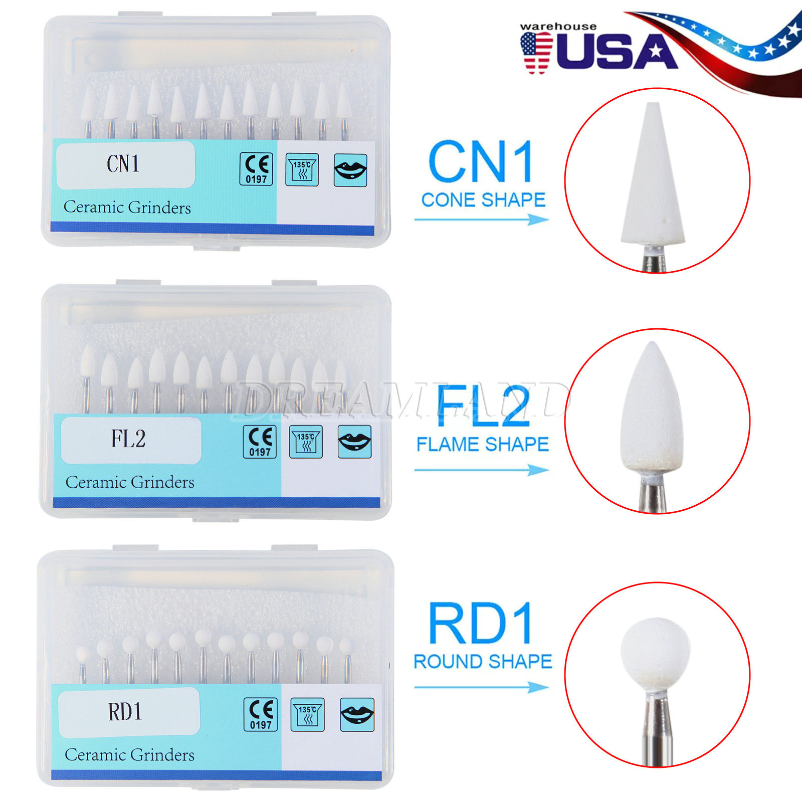 Dental White Stone Aluminum Oxide Polishing FG Burs For High Speed 12/pk