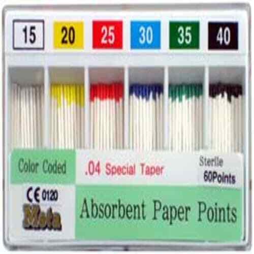 Meta Absorbent Paper Points #50, Taper 0.04, Color Coded, Spill-Proof