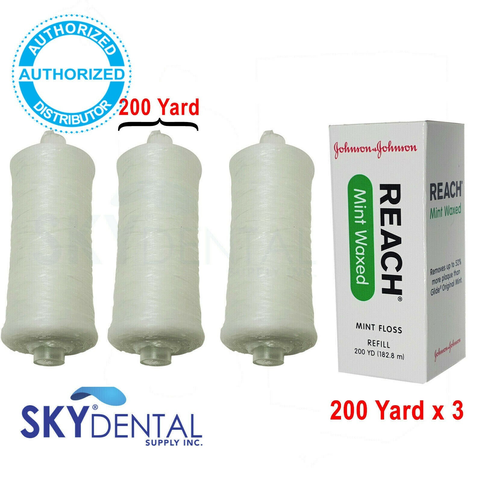 3pk Johnson & Johnson Reach Mint Floss Waxed refill spool 200 yards 2733 Flosser