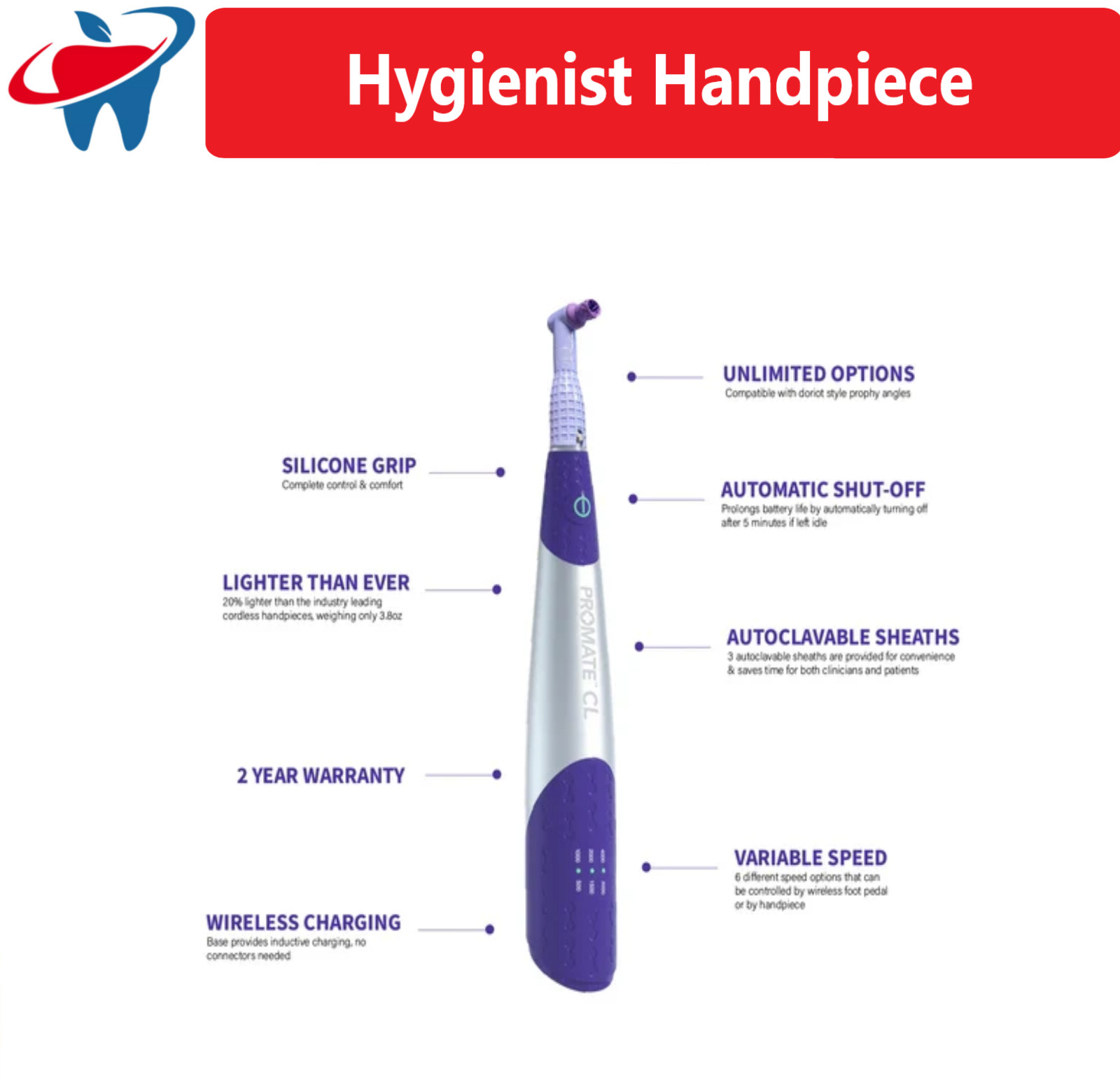 DENTAL HYGIENE PROPHY PROMATE CL CORDLESS HANDPIECE KIT PacDent -2 Year Warranty
