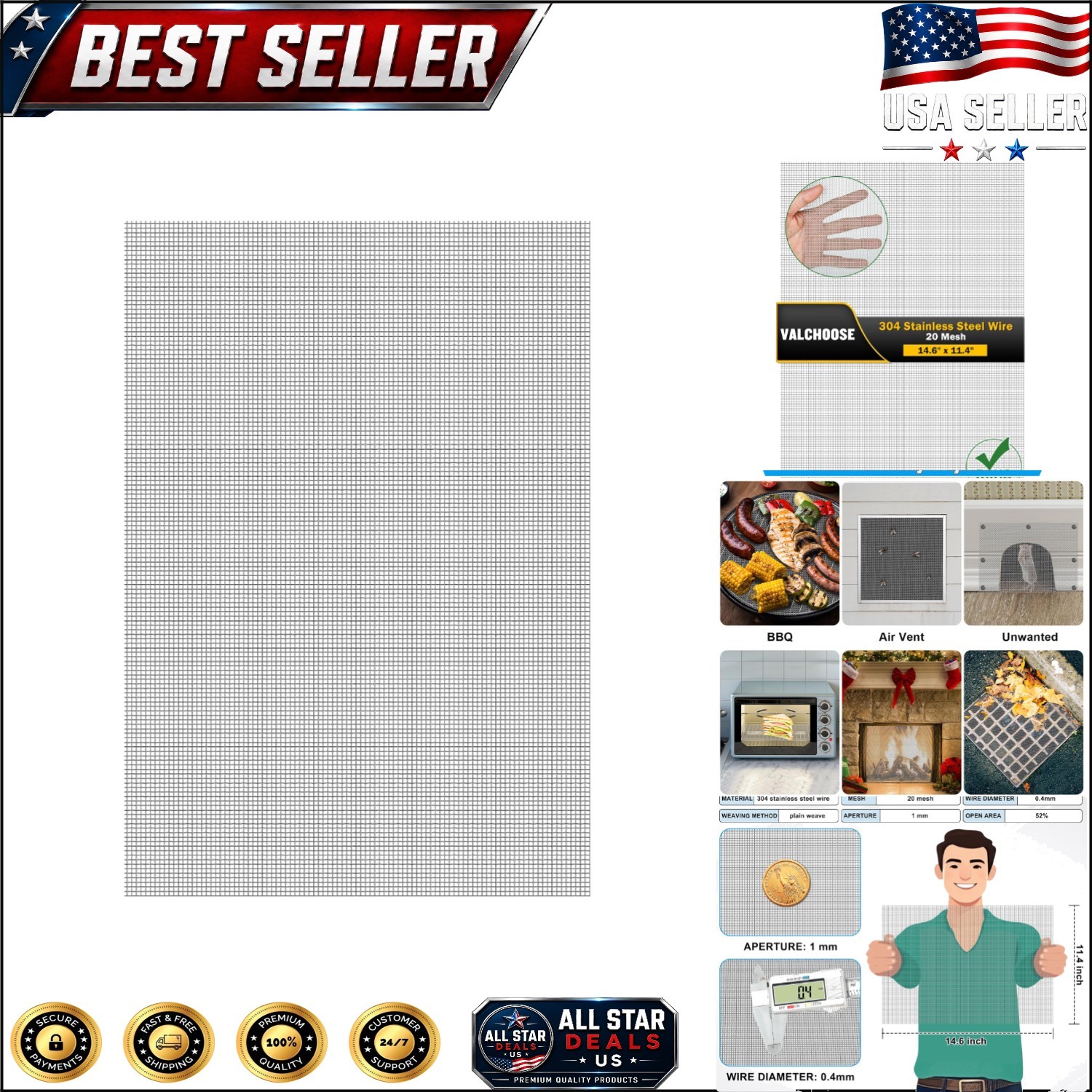 Heat-Resistant Stainless Steel Mesh 14.6″x11.4″ – Perfect for Outdoor Use