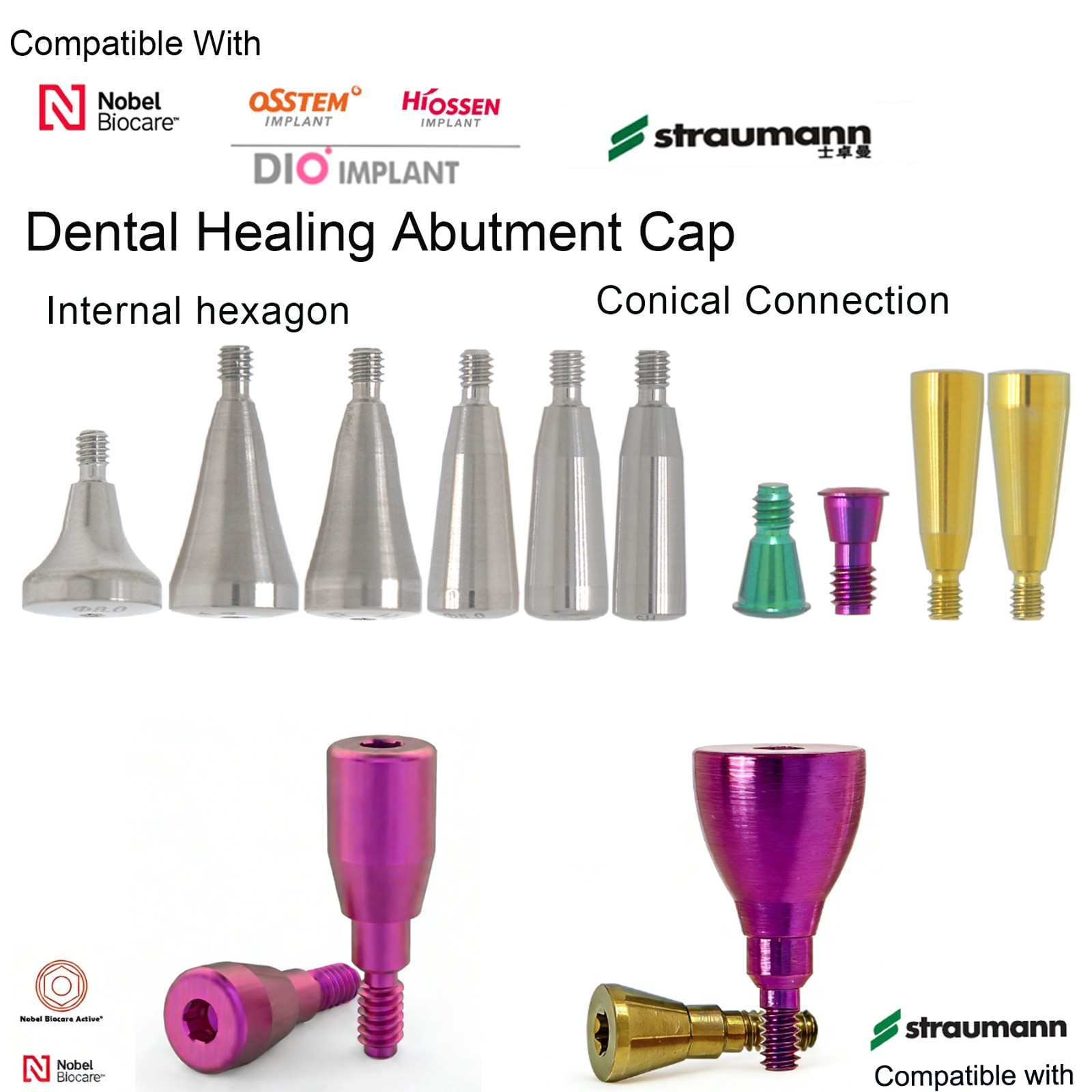 US Compatible Multi Implant system Healing Abutment Titanium Dental Gingival Cap