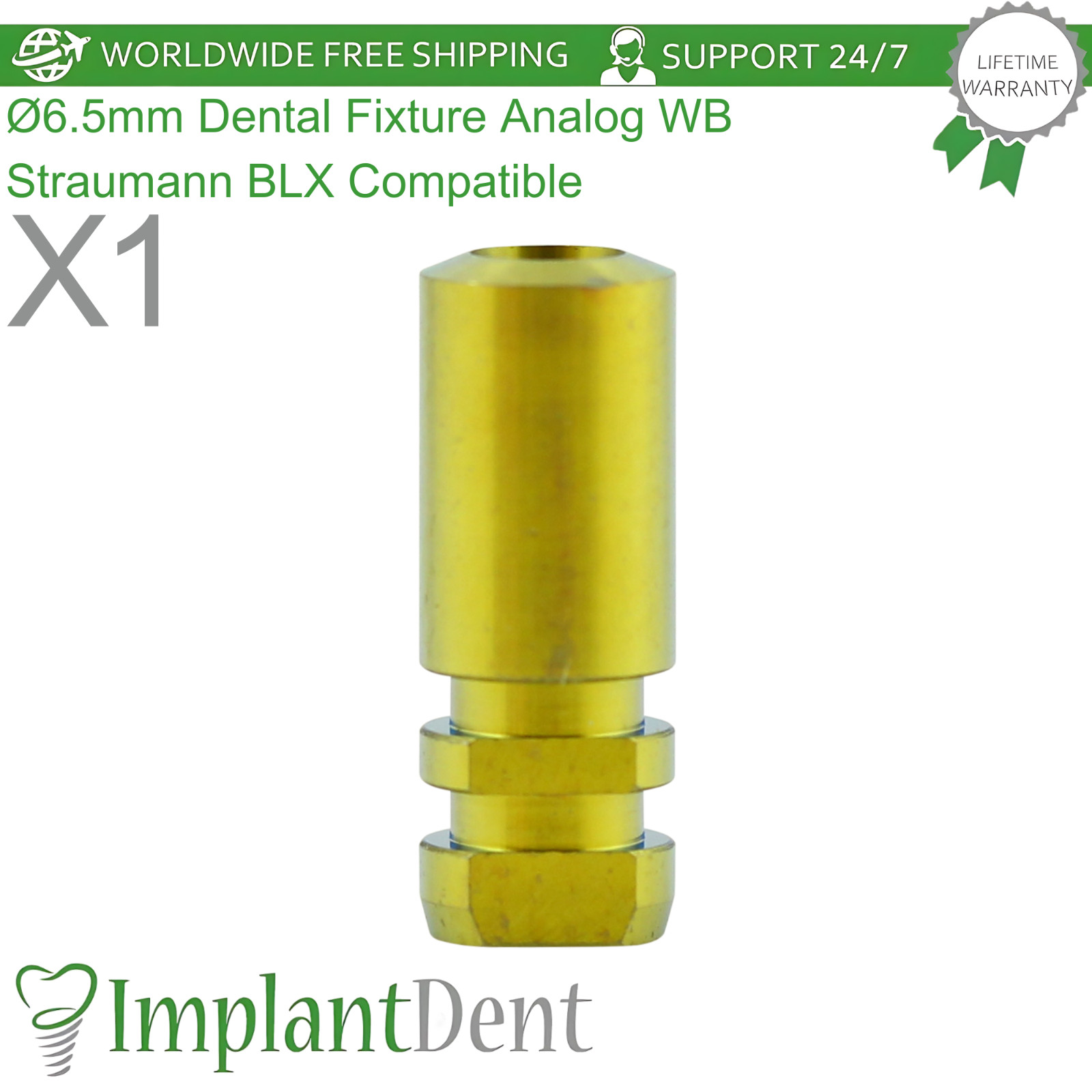 Ø6.5mm Dental Fixture Analog Wide Body WB Straumann BLX Compatible Replica