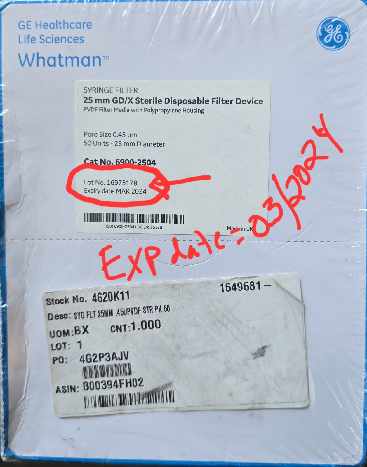 Cytiva Whatman 6900-2504 GD/X 25 Disposable Filter Device 50 Count Box 03/2024