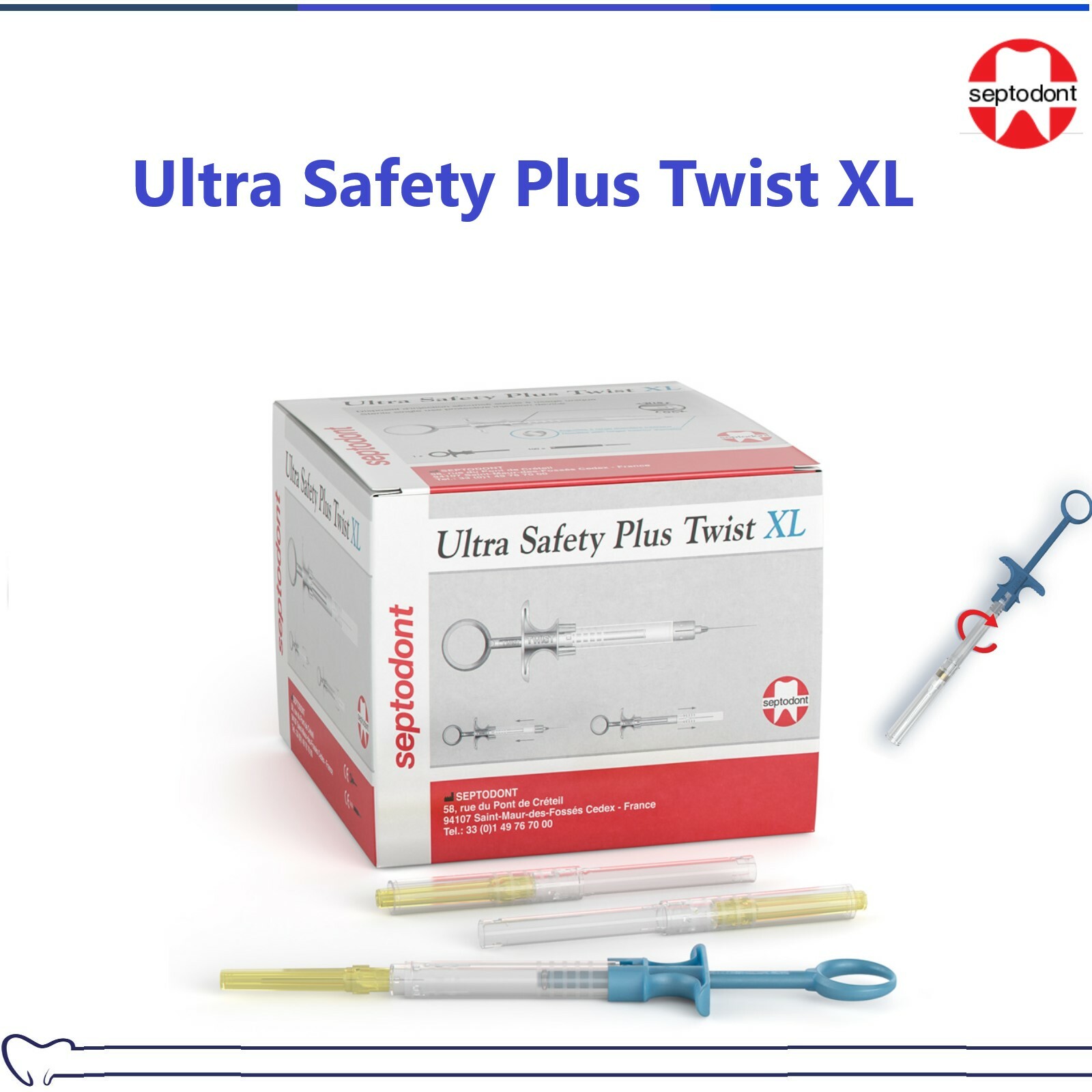 Dental Ultra Safety Plus Twist XL Sterile, with Handle, Short/Long, 100/Box