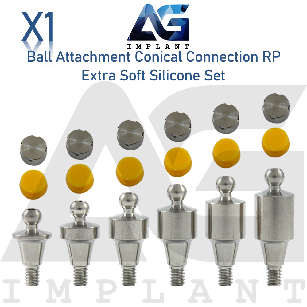 Ball Attachment Extra Soft Silicone Cap Set Conical Connection RP System 2.65mm