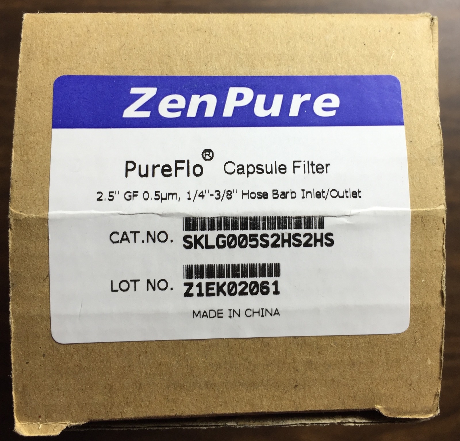 ZenPure PureFlo Capsule Filter, 2.5”, Glass Fiber, 0.5 µm, Barbed SKLG005S2HS2HS
