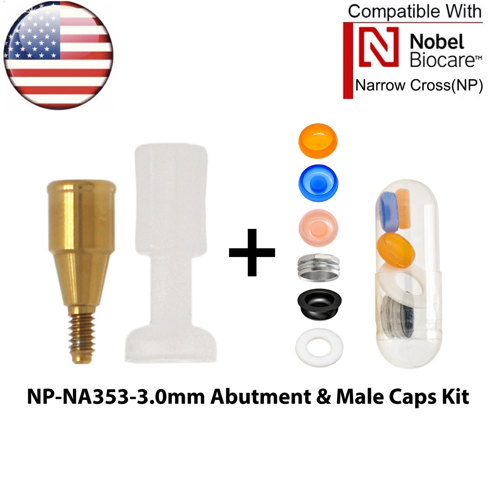 US Dental NP Overdenture Locator Abutment & Male Caps Fits Nobel Biocare Active