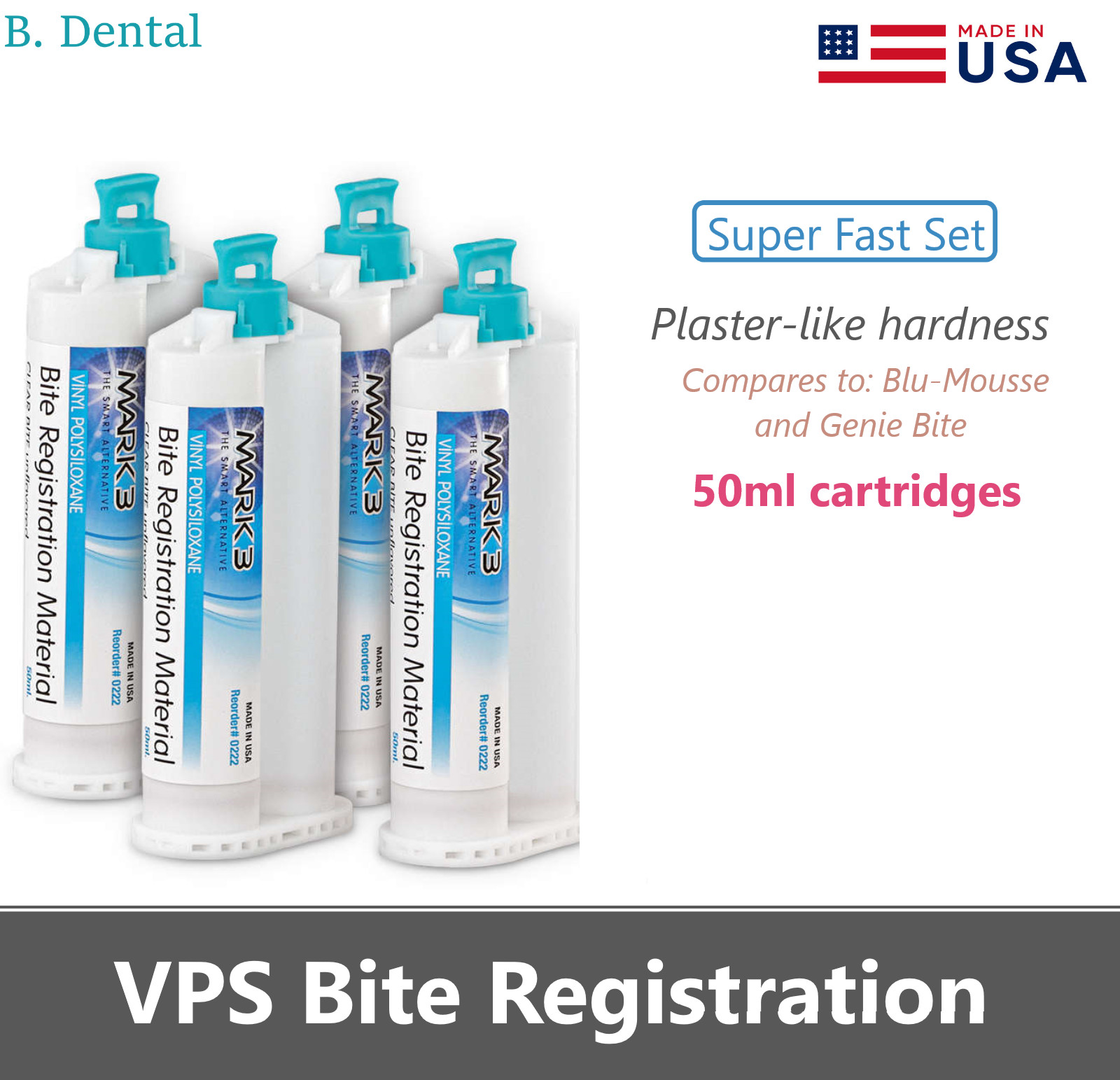 Dental VPS Bite Registration Material FAST SET, REGULAR Set 4 x 50ml Cartridges