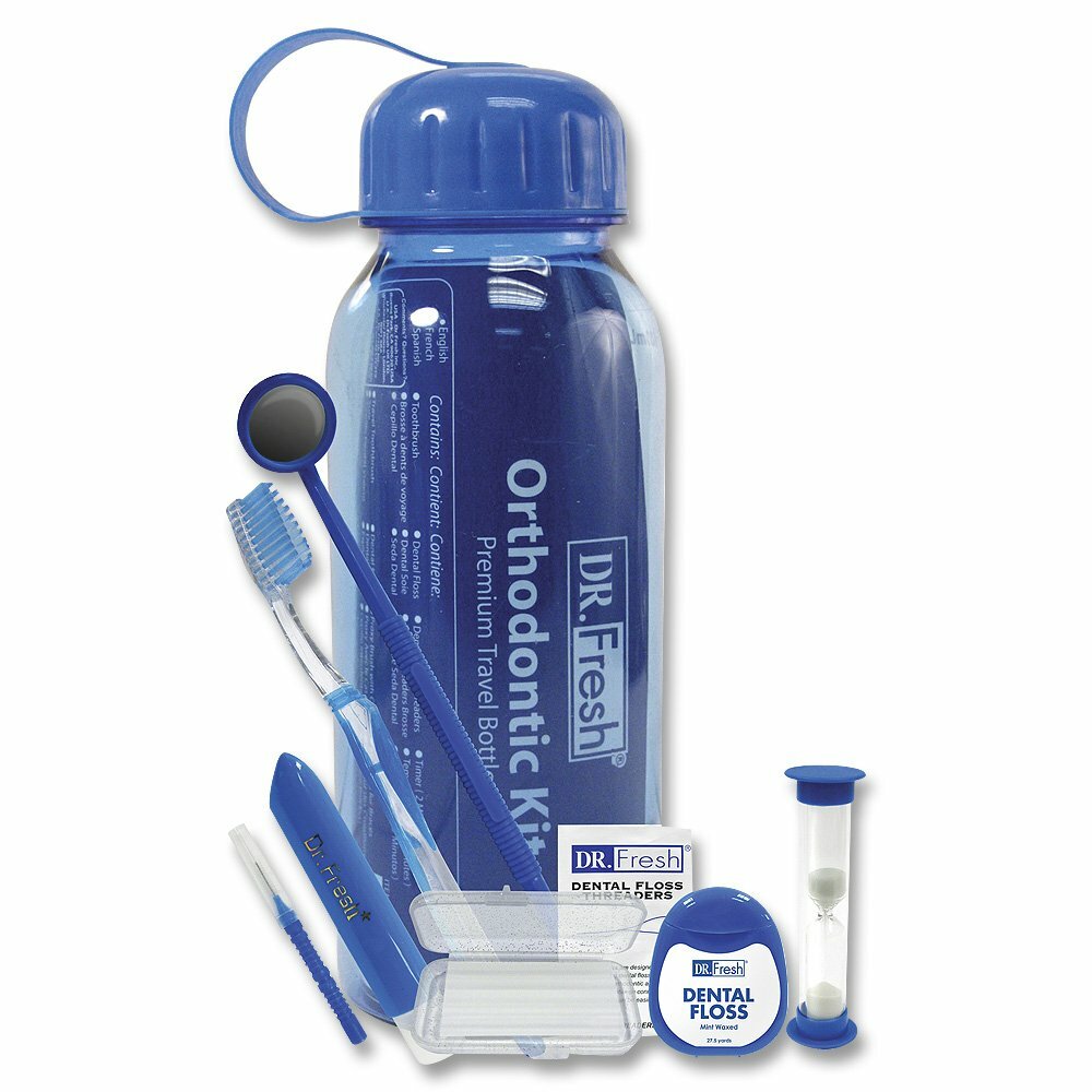 DR. FRESH ORTHODONTIC KIT PREMIUM TRAVEL BOTTLE (purple/blue/green) NEW