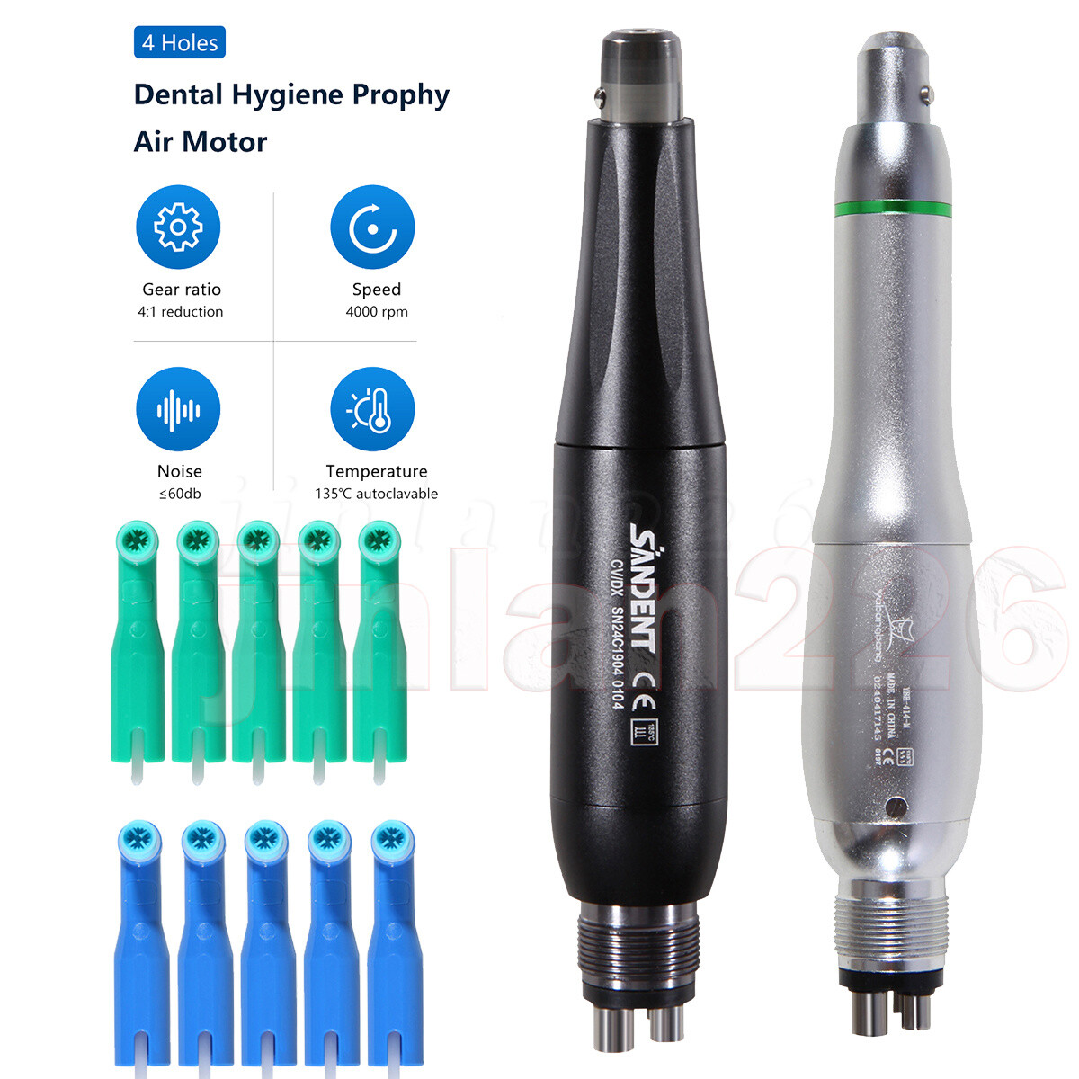 Dental Hygiene Prophy Handpiece Air Motor 4 Holes with 4:1 Nosecone 360° Swivel