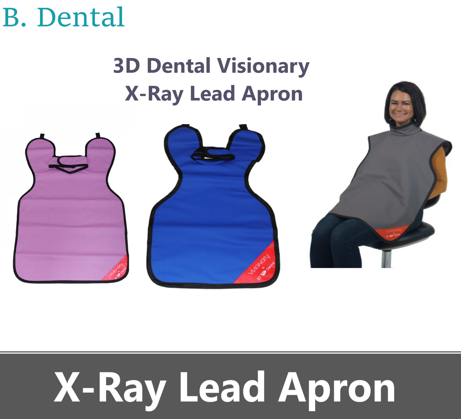 3D Dental Visionary X-Ray Lead Apron with Collar ADULT Blue Beige Red Grey