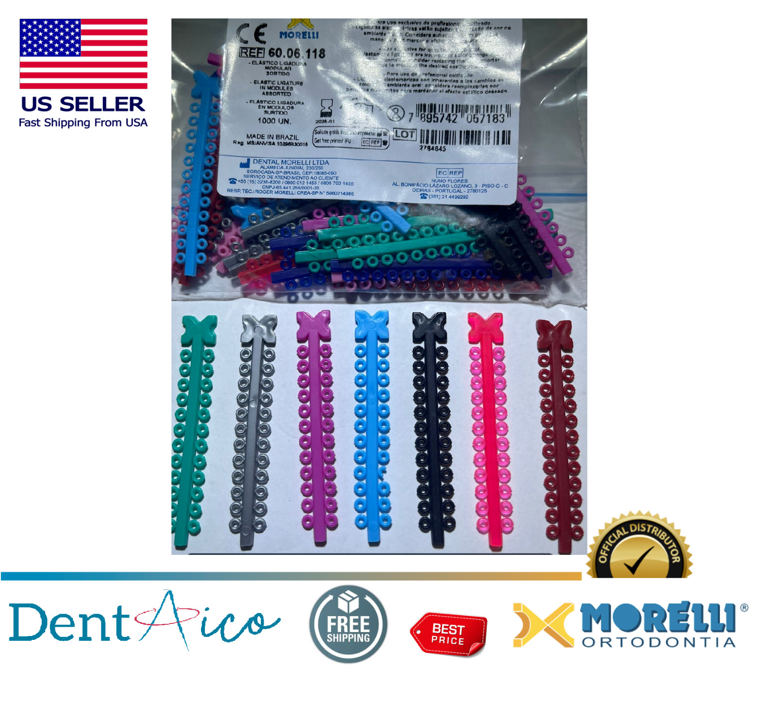 Elastic Ligature in Modules Assorted PAK/1.000UN MORELLI Dental Orthodontic