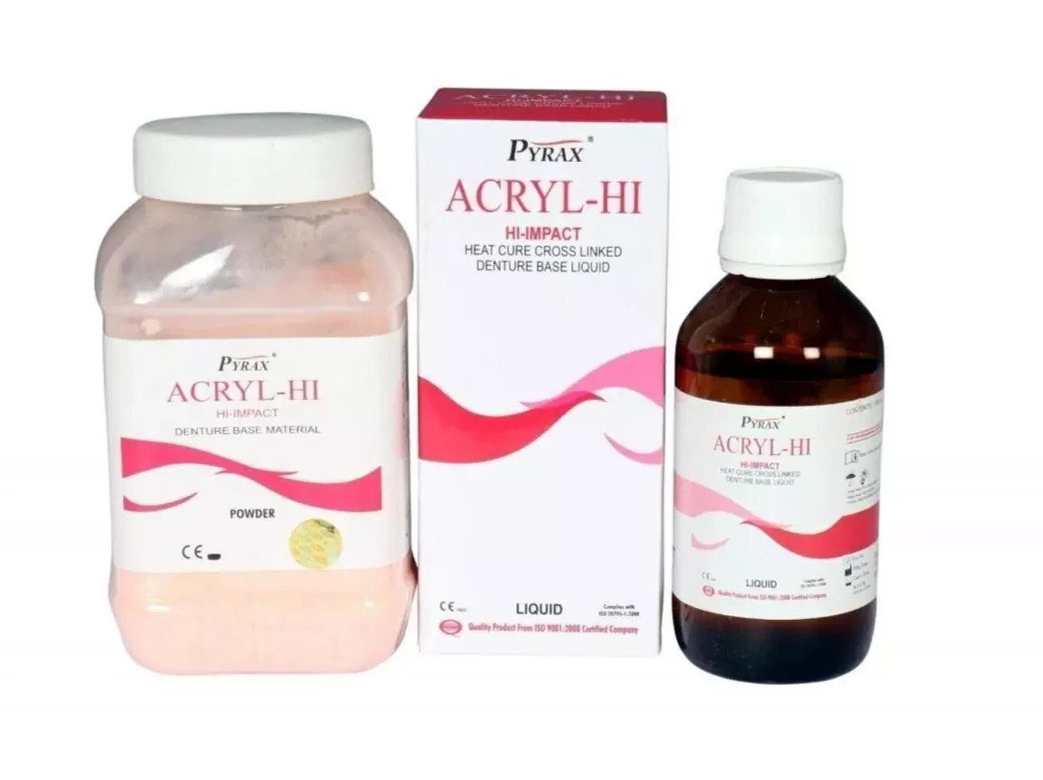 Dental ACRYL HI Heat Cure Denture Base Material – Powder 200g + Liquid 100ml