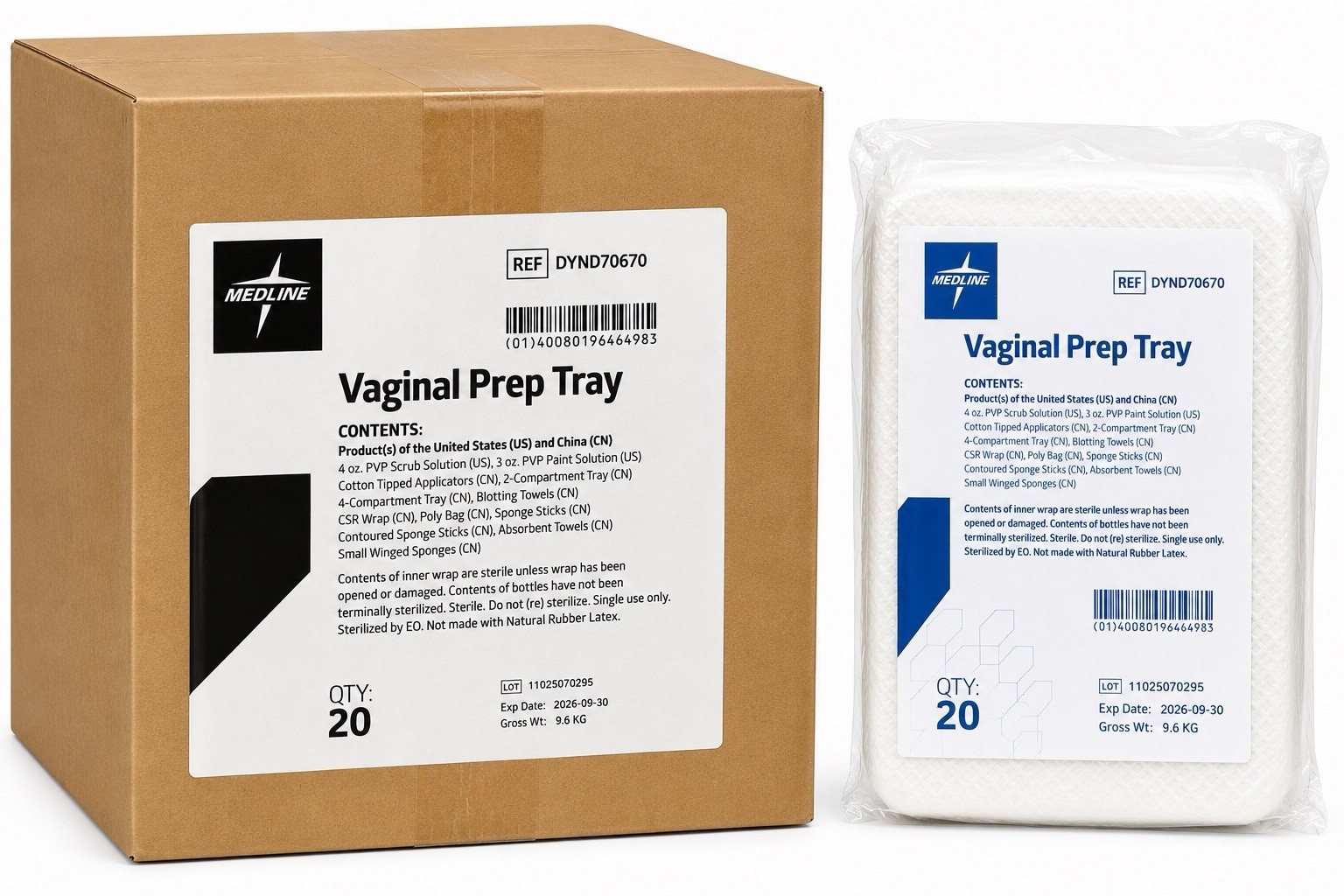 Medline Vaginal Prep Tray Sterile Kit DYND70670 Case of 20 Exp 09/2026