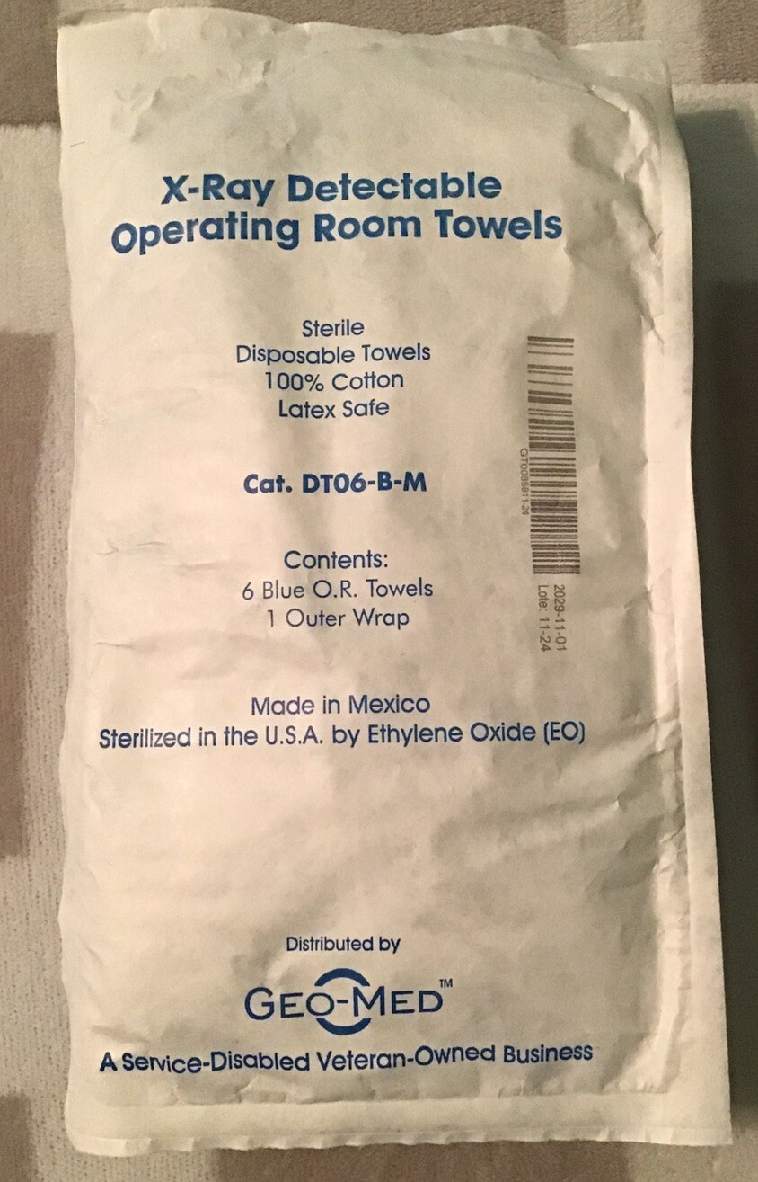 Sterile Disposabl TOWEL Set OR XRAY DETECTABLE Geo-med DT06-B-M Ex11/29