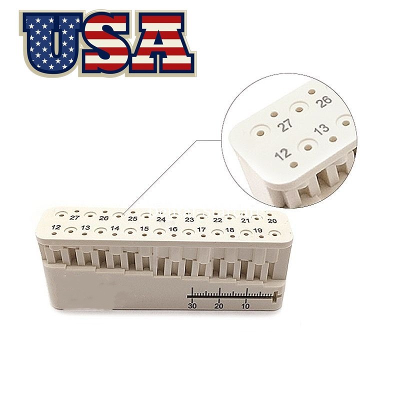 Dental Endo Block File & Bur Holder with Measuring Ruler White Autoclavable USA