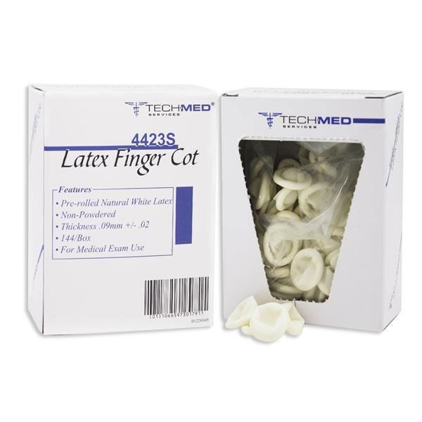 Tech-Med Services Latex Finger Cots – Small 144/Bx. Non-Powdered, Pre-rolled