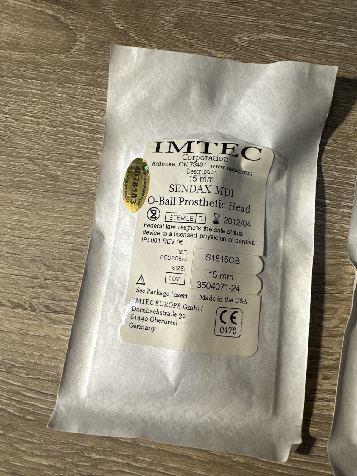 IMTEC Sendax MDI O-Ball Prosthetic Head 15mm Each