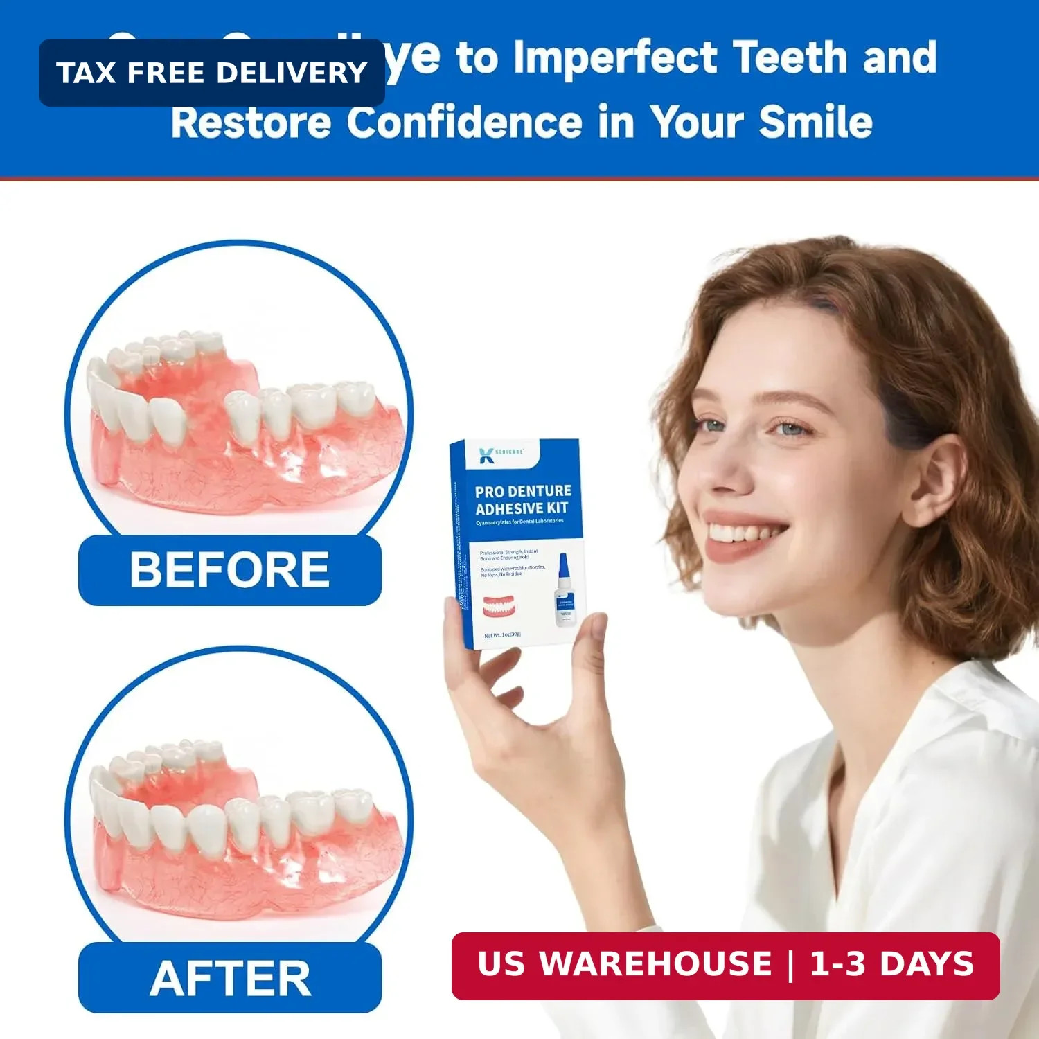 Pro Denture Adhesive Kit, 1oz Pro Instant Bonding Denture Glue, Enhanced Denture