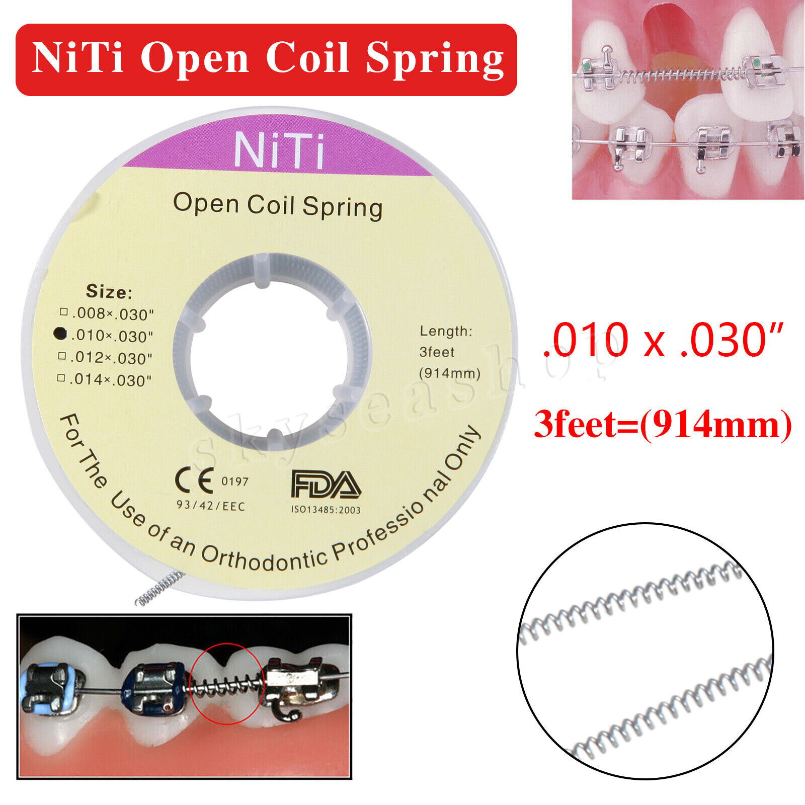 10 Roll Dental Orthodontic Niti Open Coil Spring Spool Dia.010 *030 ” inch 914mm