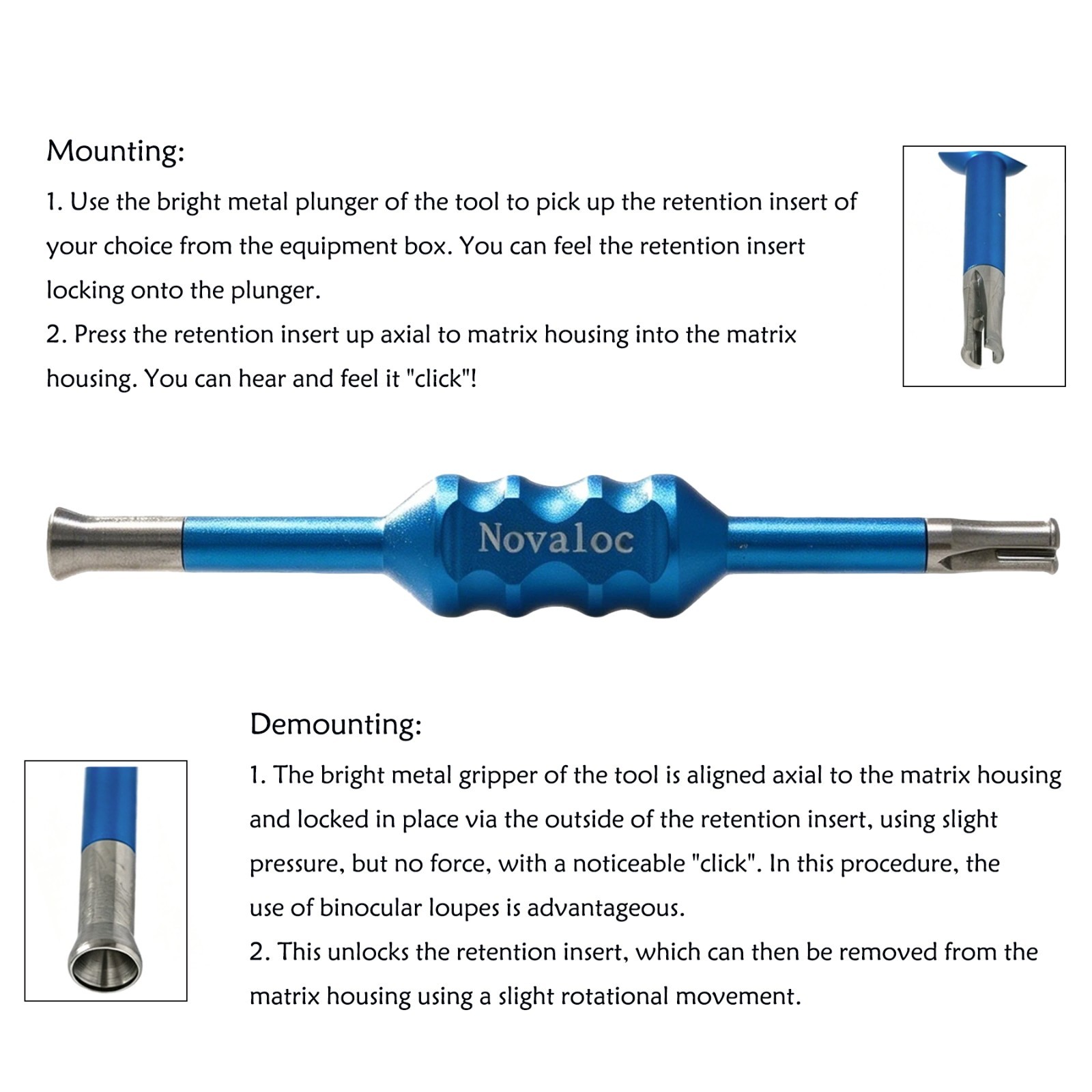 US Dental Novaloc Retention Inserts Caps Peek Locator Mounting & Demounting Tool