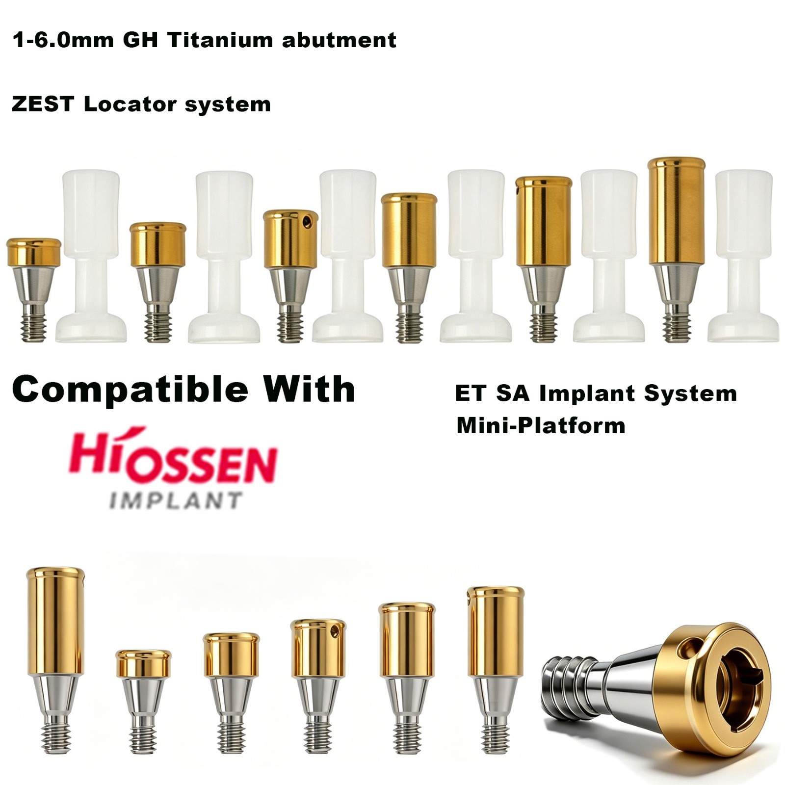 Locator Overdenture Abutment Mini/Regular 3.5/4.0/4.5mm Int Hex Fits Hiossen ET