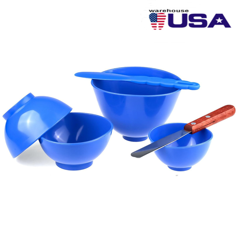 4PCS Dental Plaster Alginate Silicone Flexible Mixing Bowl 2 Mixing Spatulas USA