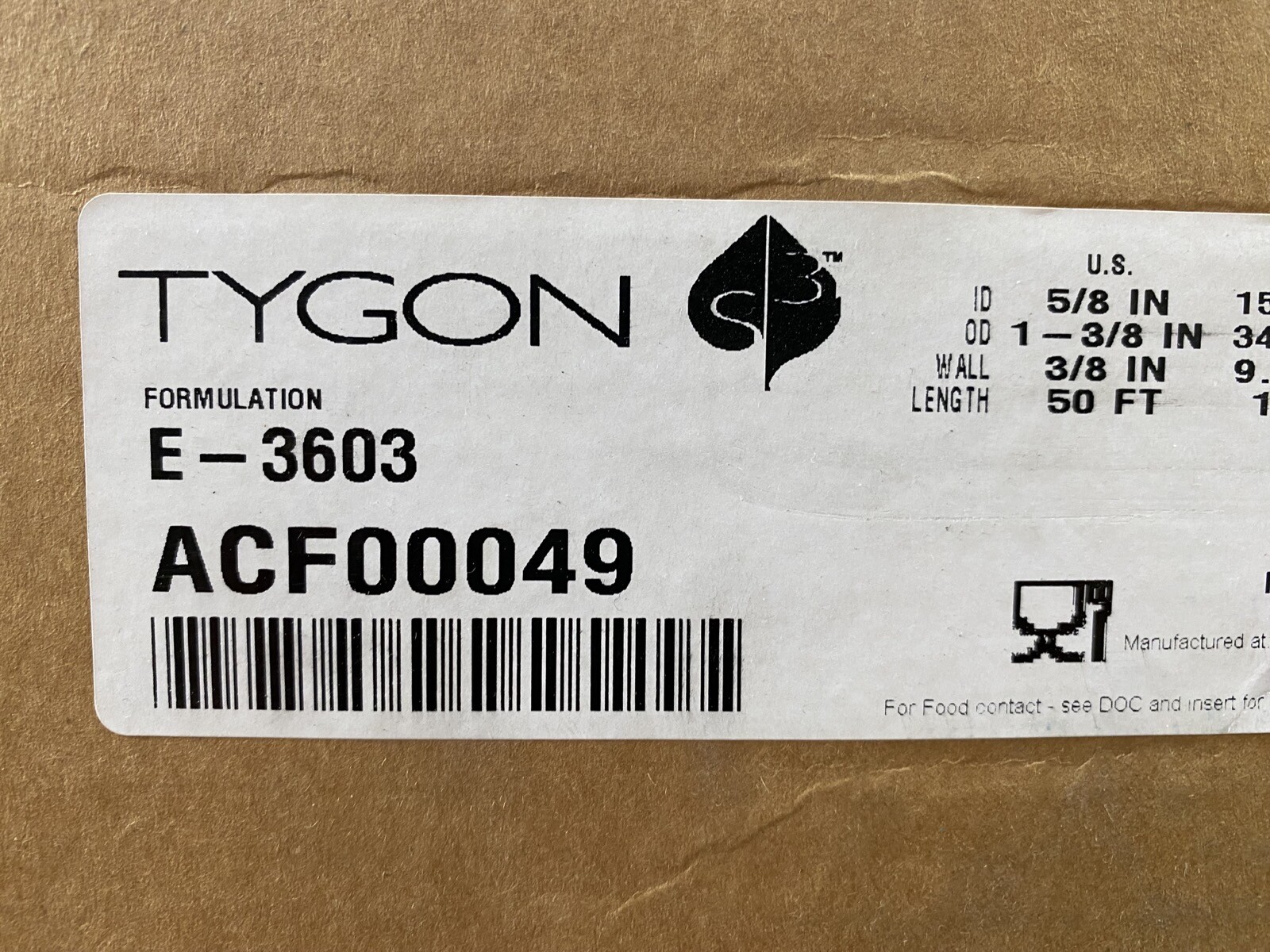 TYGON 5/8″ ID 1-3/8″ OD 3/8″ Wall ~40 Feet Flexible Tubing E-3603 (40’/Pk)