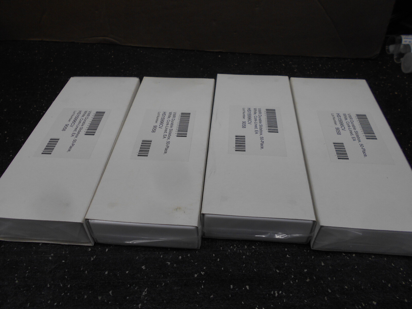 LOT OF 4 VWR HS15996CV 50 PLACE CORK LINED DURABLE SLIDEBOX