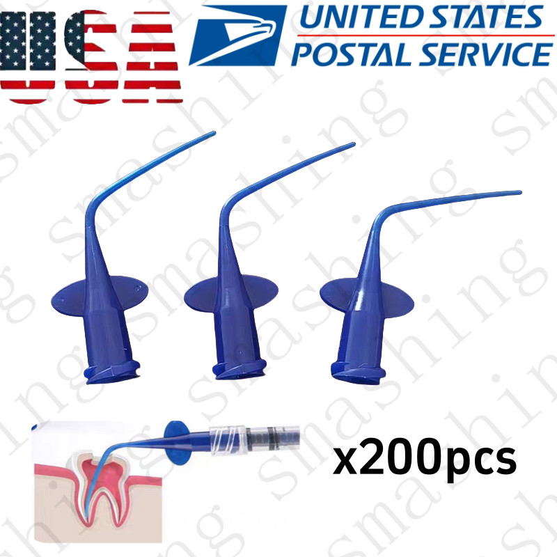 200Pcs Dental Aspirator Root Canal Tip Irrigator Irrigation Blue Tips Flushing