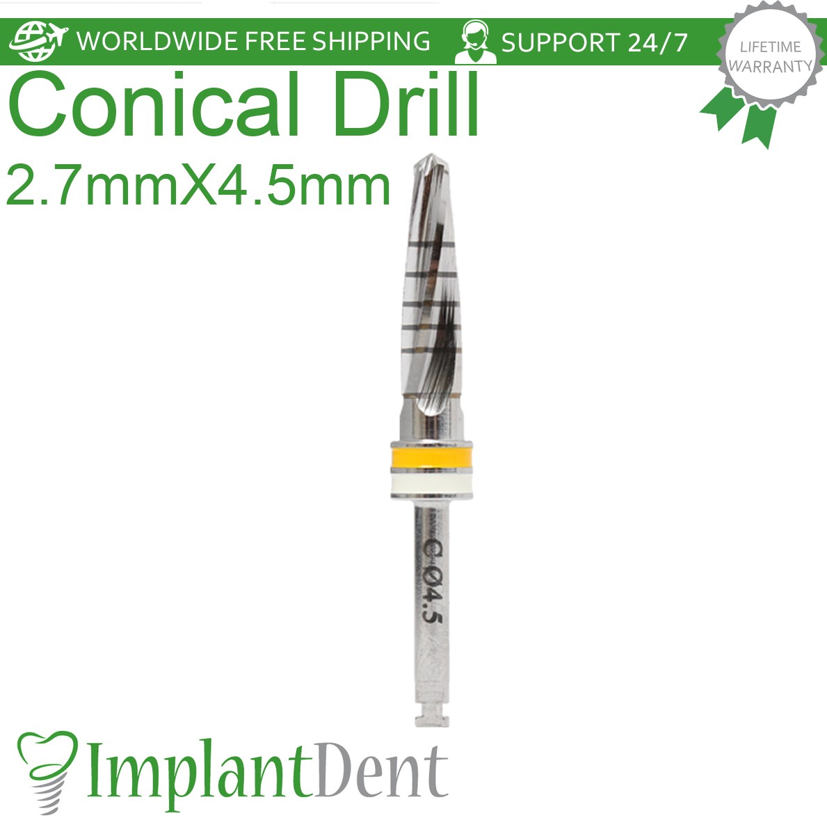 Dental Conical Drills 16mm External Irrigated 2.7mmX4.5mm Stainless Steel Tool