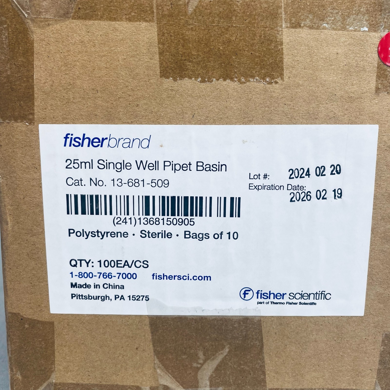 Fisherbrand Reagent Reservoir Single Well 25 ml Sterile Polystyrene 100 Basins