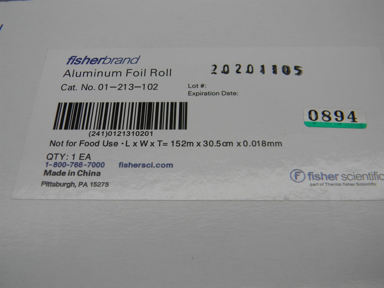 FisherBrand Aluminum Foil Roll 01-213-102, 150 M Long, 18µm Thick, 30 Cm Wide,