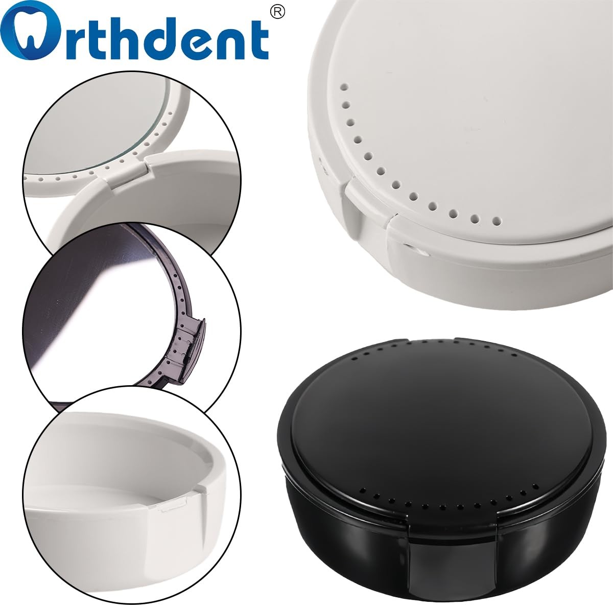 Denture Box Retainer Case Orthodontic with Mirror Black