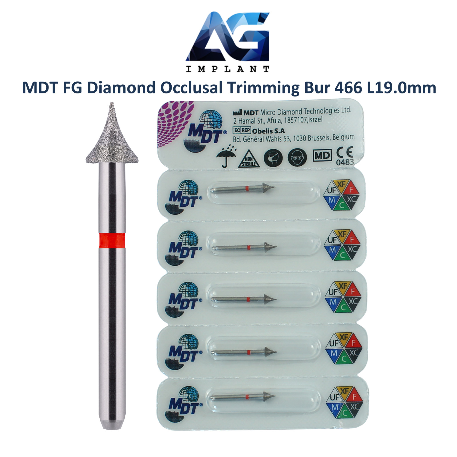 MDT Dental FG Diamond Coated 0cclusal Trimming Bur 466 Ø3.1mmX3.5mm Refining