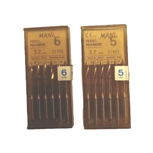 Mani Dental Peeso Reamers Lot Endo Root Canal Size 6 (170) & 5 (150) 32 Mm 6pc